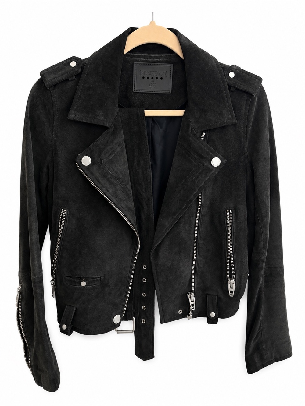 Blank NYC NAVY Suede Moto Jacket with Silver Hardware